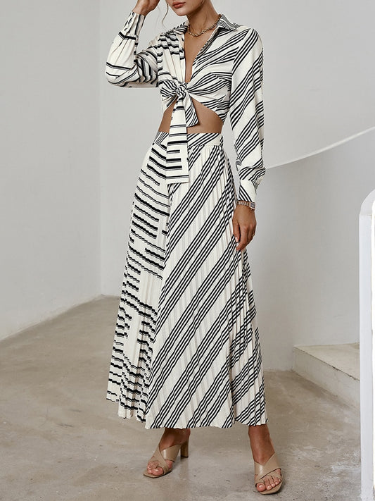 Bohemian Stripes Shirt Suits Women Elegant  2 Piece Sets