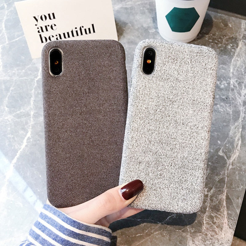 Ottwn Warm Plush Cases For iPhone 11 Pro Max XS Max XR X 6 6s 7 8 Plus Cotton Linen Canvas Fabric Soft TPU Silicone Cover Fundas