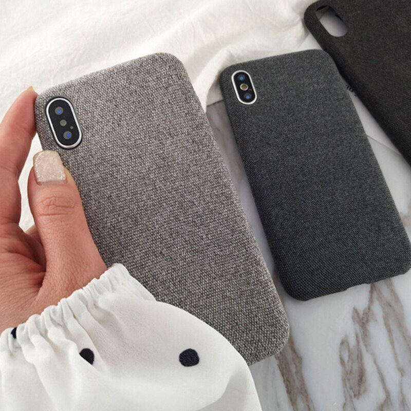 Ottwn Warm Plush Cases For iPhone 11 Pro Max XS Max XR X 6 6s 7 8 Plus Cotton Linen Canvas Fabric Soft TPU Silicone Cover Fundas