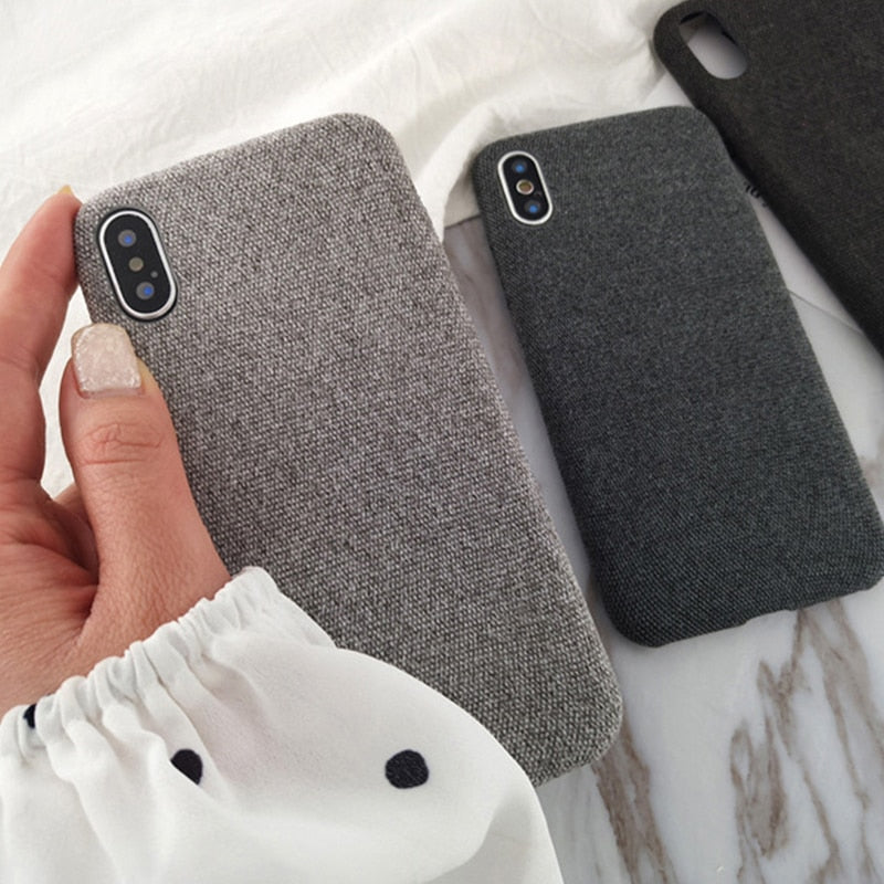 iPhone 11 Pro Max XS Max XR X 6 6s 7 8 Plus Cotton Linen Canvas Fabric Soft TPU Silicone Cover Fundas