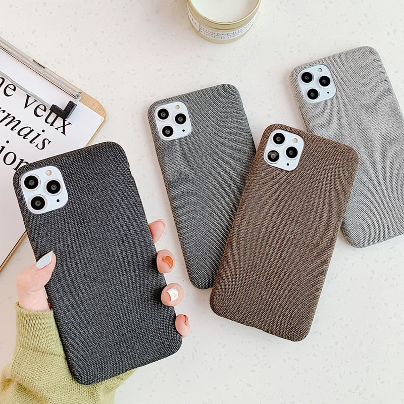 Ottwn Warm Plush Cases For iPhone 11 Pro Max XS Max XR X 6 6s 7 8 Plus Cotton Linen Canvas Fabric Soft TPU Silicone Cover Fundas