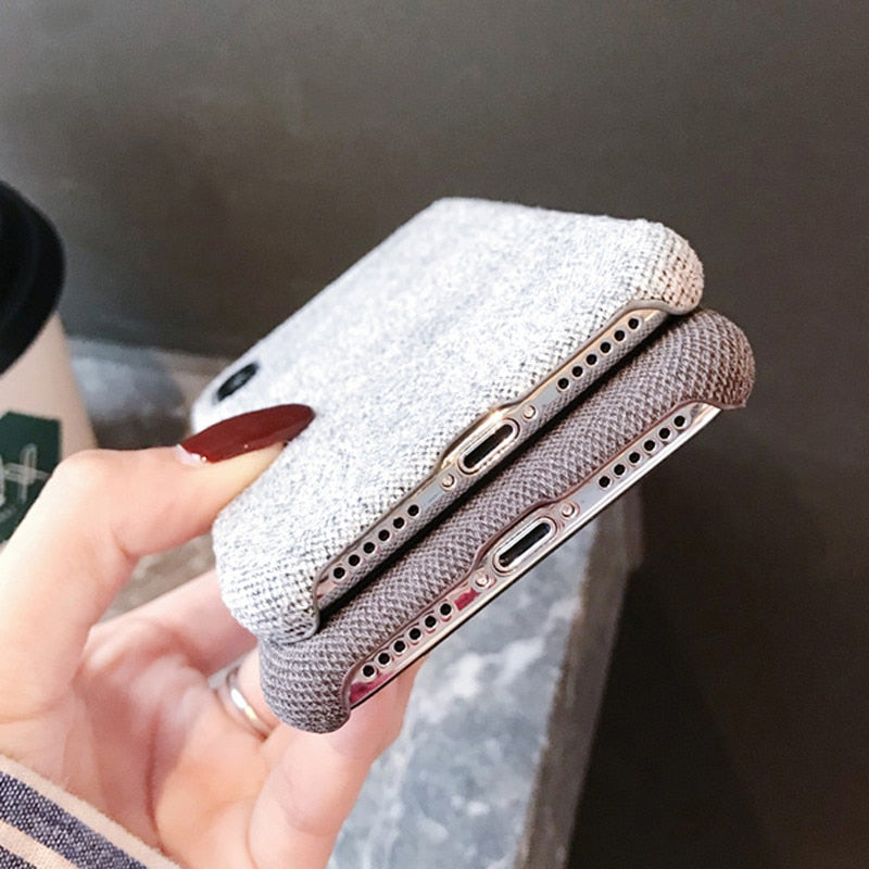 Ottwn Warm Plush Cases For iPhone 11 Pro Max XS Max XR X 6 6s 7 8 Plus Cotton Linen Canvas Fabric Soft TPU Silicone Cover Fundas