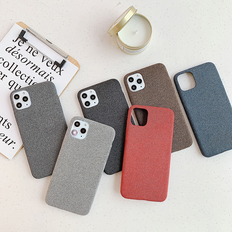 Ottwn Warm Plush Cases For iPhone 11 Pro Max XS Max XR X 6 6s 7 8 Plus Cotton Linen Canvas Fabric Soft TPU Silicone Cover Fundas