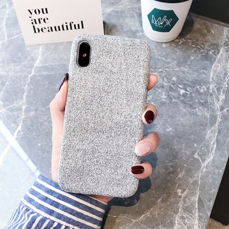 Ottwn Warm Plush Cases For iPhone 11 Pro Max XS Max XR X 6 6s 7 8 Plus Cotton Linen Canvas Fabric Soft TPU Silicone Cover Fundas