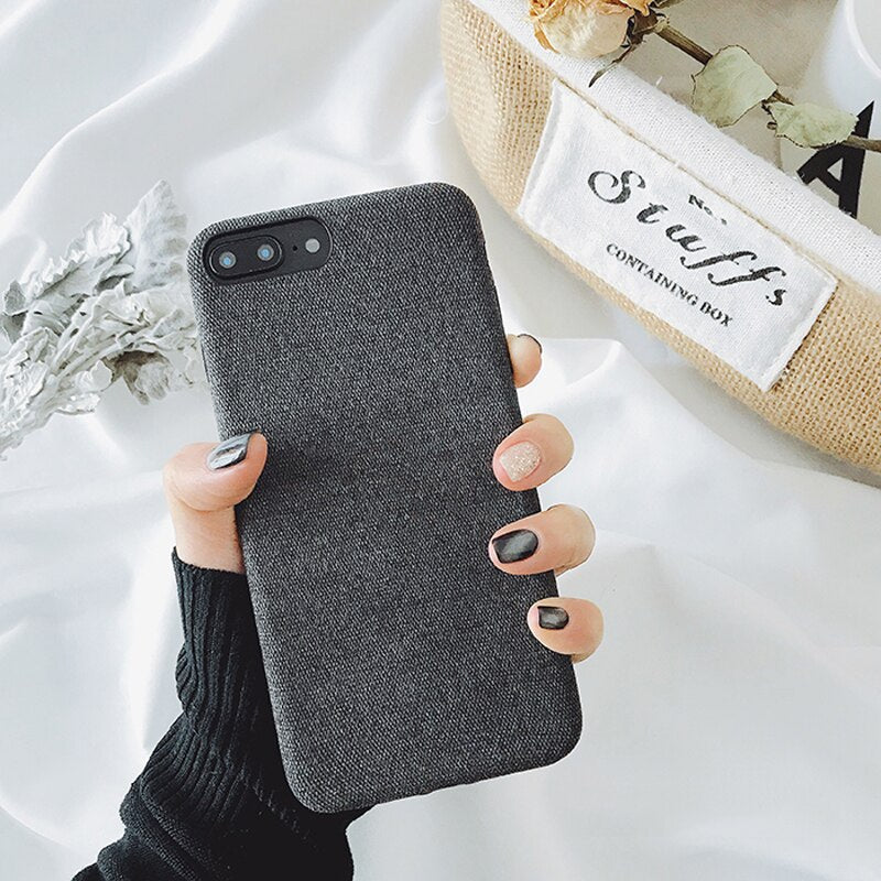 Ottwn Warm Plush Cases For iPhone 11 Pro Max XS Max XR X 6 6s 7 8 Plus Cotton Linen Canvas Fabric Soft TPU Silicone Cover Fundas