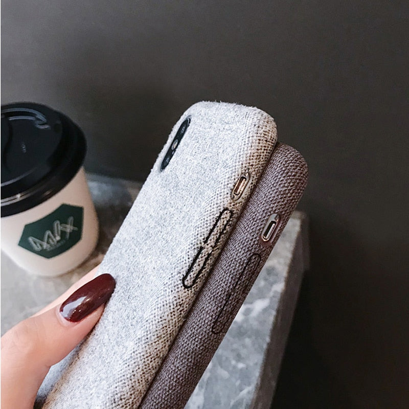 Ottwn Warm Plush Cases For iPhone 11 Pro Max XS Max XR X 6 6s 7 8 Plus Cotton Linen Canvas Fabric Soft TPU Silicone Cover Fundas