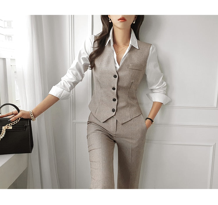 Julain  Women Contrast Blazer + Vest And Simple Pants Casual Simple Office Lady Pants Suit