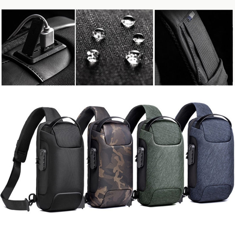 Men&#39;s Waterproof USB Oxford Crossbody Bag Anti-theft Shoulder Sling Bag Multifunction Short Travel Messenger Chest Pack For Male