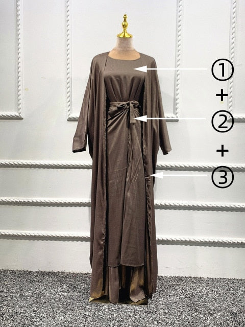 3 Piece Outfit Kimono Open Abaya