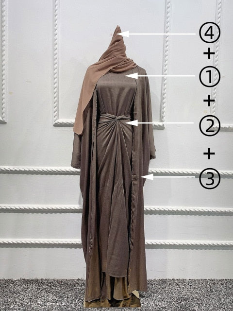 3 Piece Outfit Kimono Open Abaya